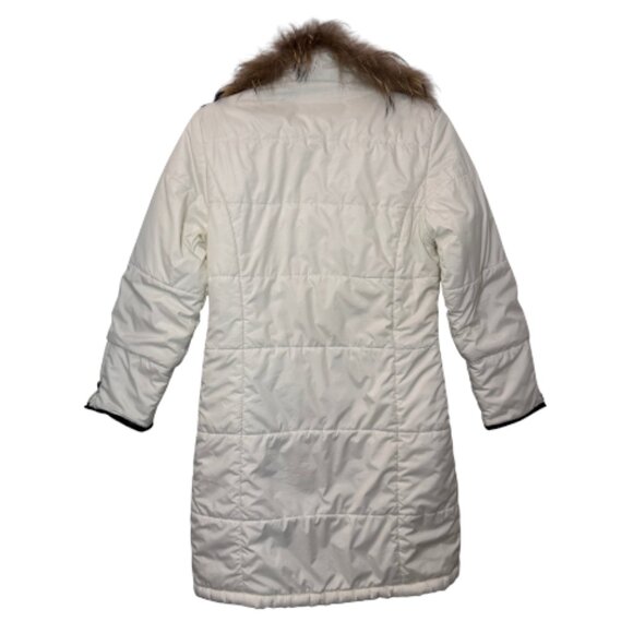 MaxMara long fur neck mid-length quilted puffer coat white women's size 8 - Picture 9 of 13